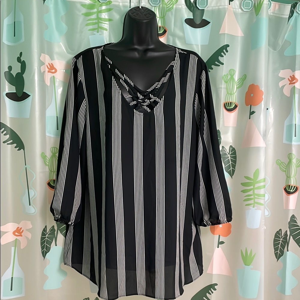 Black and White Striped Blouse